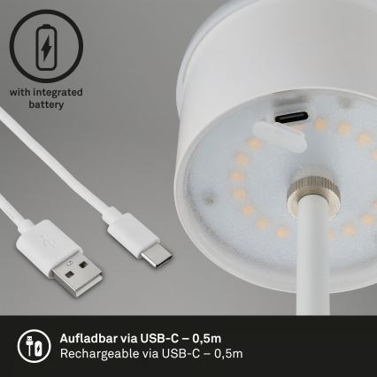Brilo - ściemniana ładowalna dotykowa zewnętrzna lampa stołowa KIKI LED/2,6W/5V IP44 2600 mAh biała