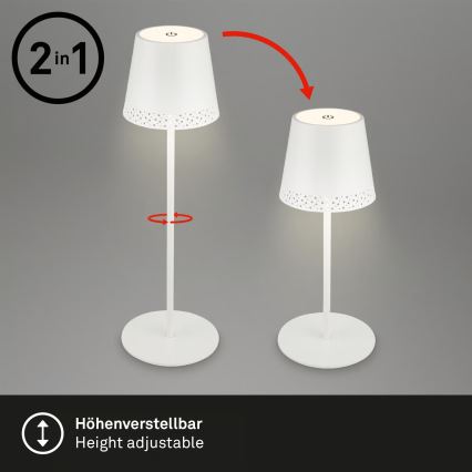 Brilo - ściemniana ładowalna dotykowa zewnętrzna lampa stołowa KIKI LED/2,6W/5V IP44 2600 mAh biała