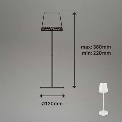 Brilo - ściemniana ładowalna dotykowa zewnętrzna lampa stołowa KIKI LED/2,6W/5V IP44 2600 mAh biała