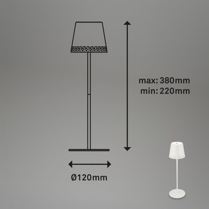 Brilo - ściemniana ładowalna dotykowa zewnętrzna lampa stołowa KIKI LED/2,6W/5V IP44 2600 mAh biała