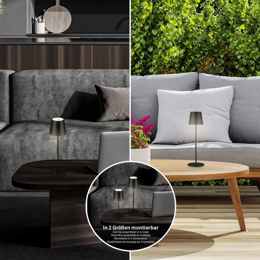 Brilo - ściemnialna, ładowalna, dotykowa zewnętrzna lampa stołowa KIKI LED/2,6W/5V IP44 2600 mAh czarna