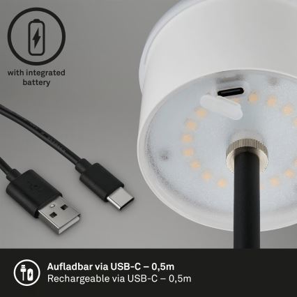 Brilo - ściemnialna, ładowalna, dotykowa zewnętrzna lampa stołowa KIKI LED/2,6W/5V IP44 2600 mAh czarna