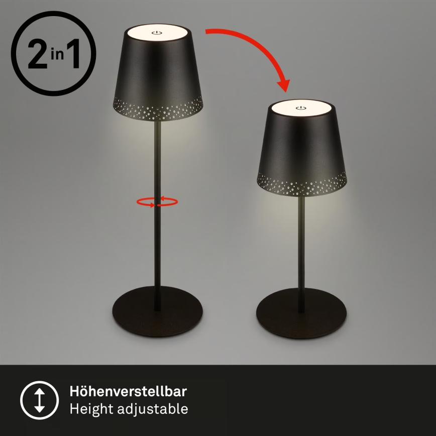 Brilo - ściemnialna, ładowalna, dotykowa zewnętrzna lampa stołowa KIKI LED/2,6W/5V IP44 2600 mAh czarna