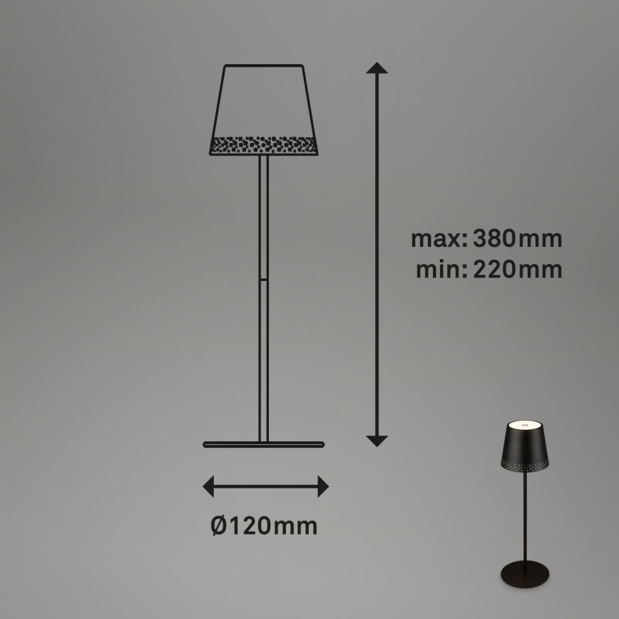 Brilo - ściemnialna, ładowalna, dotykowa zewnętrzna lampa stołowa KIKI LED/2,6W/5V IP44 2600 mAh czarna