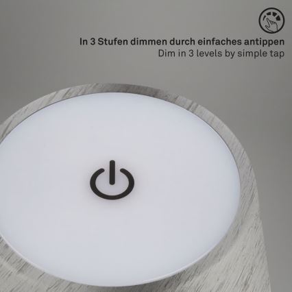 Brilo - ściemniana, ładowalna, dotykowa lampa stołowa do użytku zewnętrznego KIKI, LED/2,6W/5V, IP44, 2600 mAh, srebrna