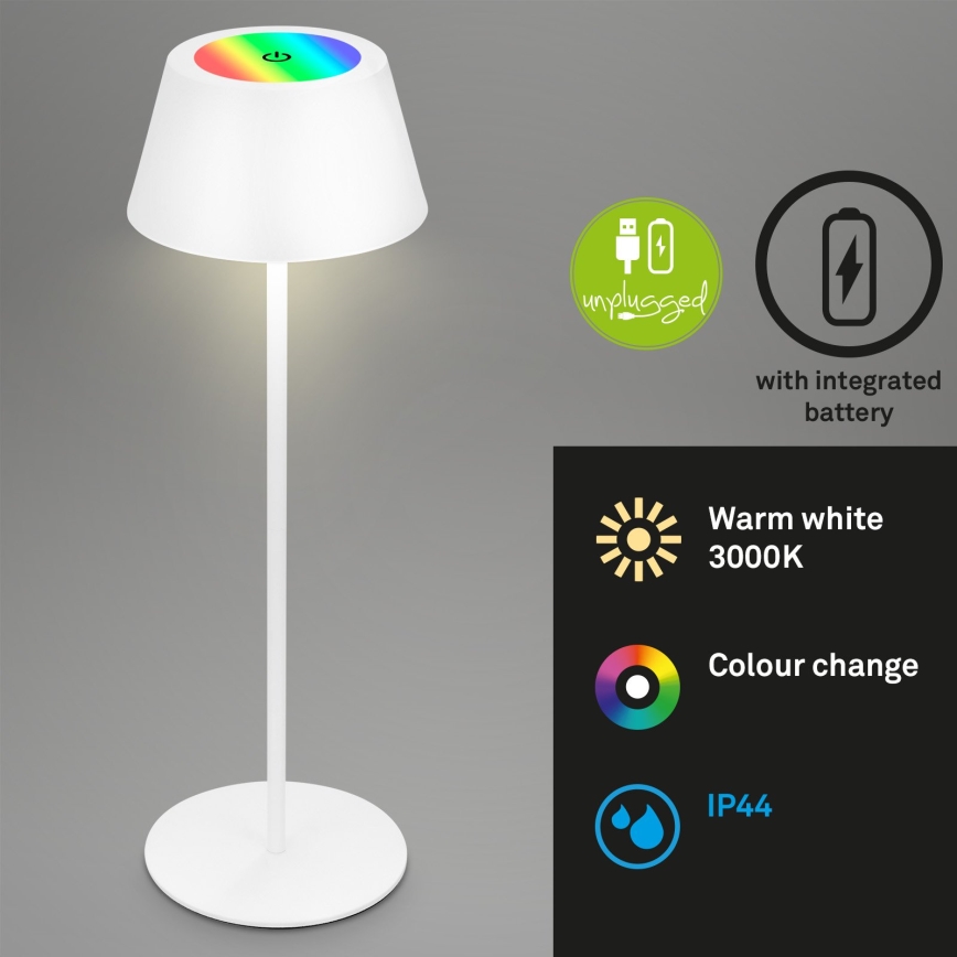 Brilo - LED RGB ściemnialna ładowalna dotykowa zewnętrzna lampa stołowa KIKI LED/2,6W/5V IP44 2600 mAh biała