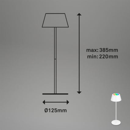 Brilo - LED RGB ściemnialna ładowalna dotykowa zewnętrzna lampa stołowa KIKI LED/2,6W/5V IP44 2600 mAh biała