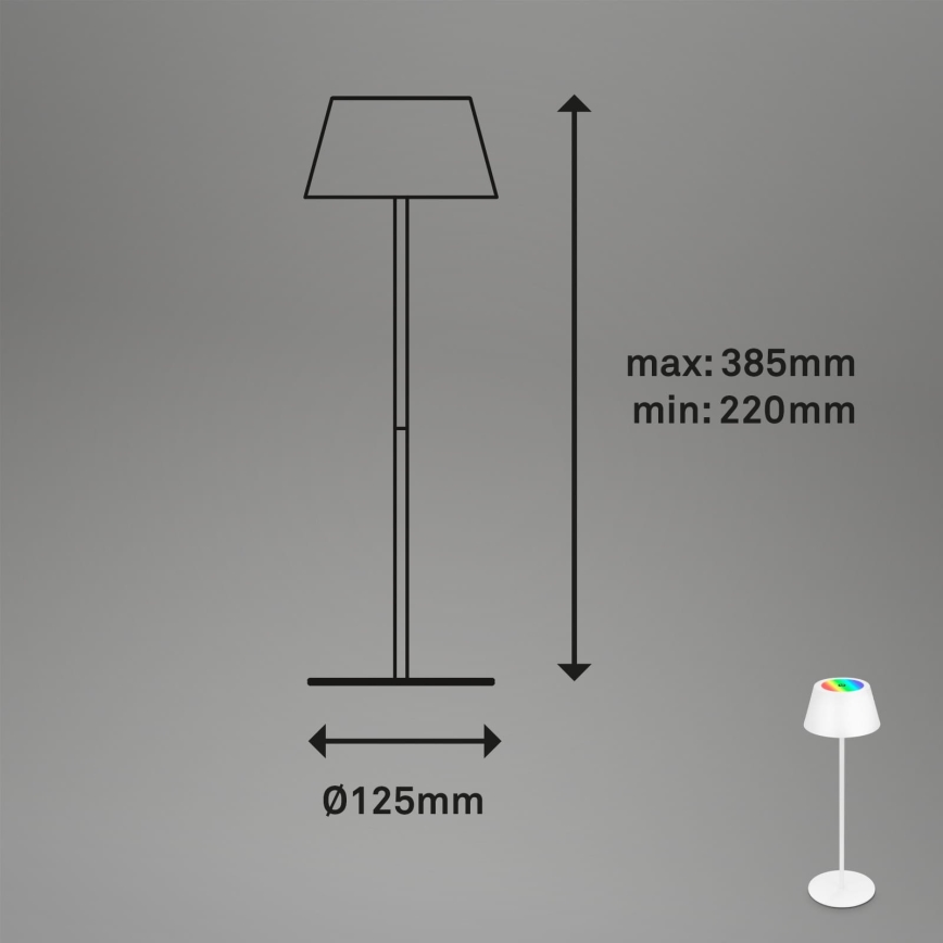 Brilo - LED RGB ściemnialna ładowalna dotykowa zewnętrzna lampa stołowa KIKI LED/2,6W/5V IP44 2600 mAh biała