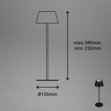 Brilo - RGB LED ściemnialna, ładowalna, dotykowa zewnętrzna lampa stołowa KIKI LED/2,6W/5V IP44 2600 mAh czarna