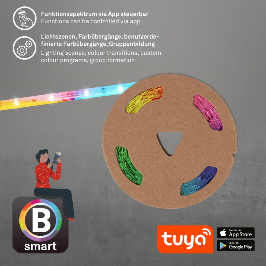 Brilo - LED RGB Ściemnialna taśma 6,5m LED/18W/230V Wi-Fi Tuya + pilot zdalnego sterowania