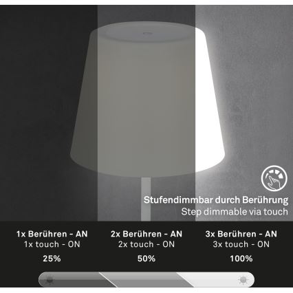 Brilo - LED Ściemnialna nabíjecí zewnętrzny Lampa stołowa LED/3W/5V IP44 biały