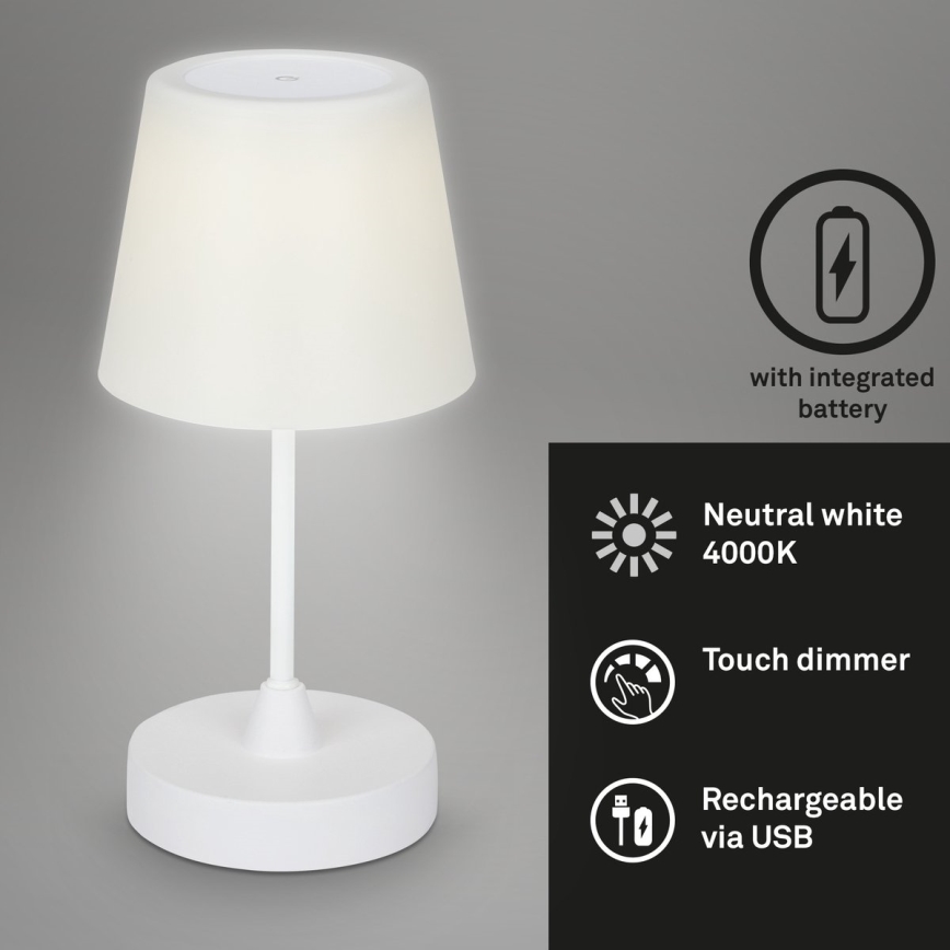 Brilo - LED Ściemnialna nabíjecí zewnętrzny Lampa stołowa LED/3W/5V IP44 biały