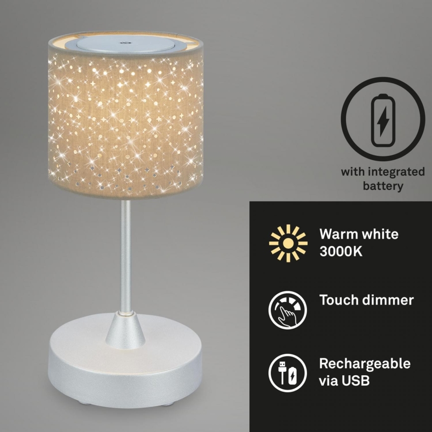 Brilo - LED Ściemnialna akumulatorowa zewnętrzna lampa stołowa LOLE LED/3W/5V 2000mAh IP44 srebrny/beżowy