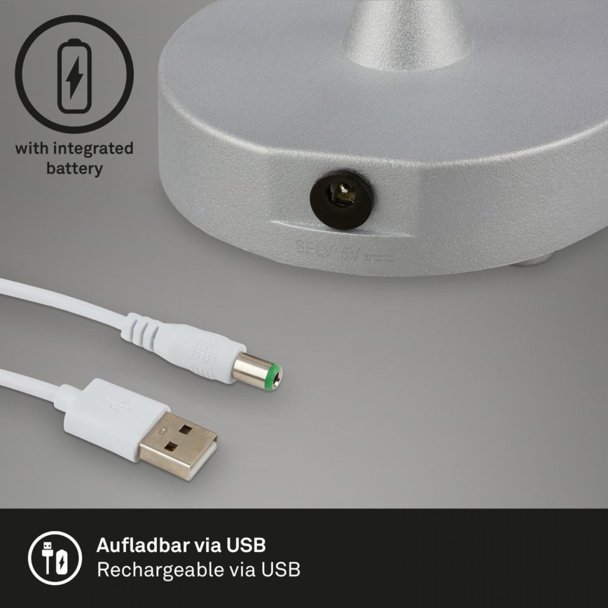 Brilo - LED Ściemnialna akumulatorowa zewnętrzna lampa stołowa LOLE LED/3W/5V 2000mAh IP44 srebrny/beżowy