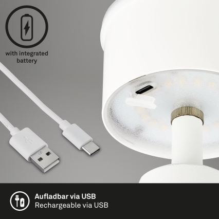 Brilo - LED Ściemnialna akumulatorowa zewnętrzna lampa stołowa LED/3,5W/5V IP44 biała