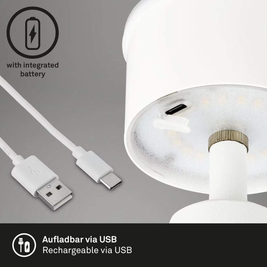 Brilo - LED Ściemnialna akumulatorowa zewnętrzna lampa stołowa LED/3,5W/5V IP44 biała