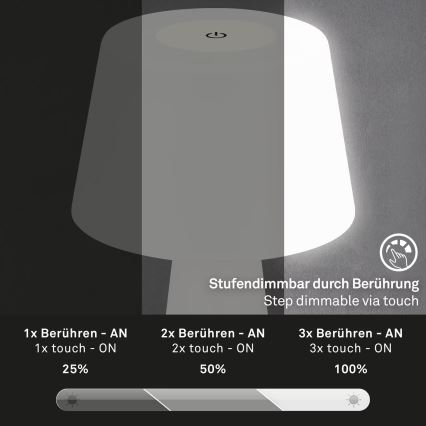 Brilo - LED Ściemnialna akumulatorowa zewnętrzna lampa stołowa LED/3,5W/5V IP44 biała
