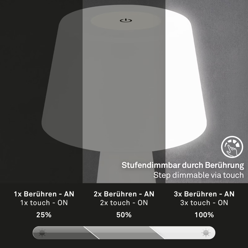 Brilo - LED Ściemnialna akumulatorowa zewnętrzna lampa stołowa LED/3,5W/5V IP44 biała
