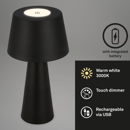 Brilo - LED Ściemnialna akumulatorowa zewnętrzna lampa stołowa LED/3,5W/5V IP44 czarna