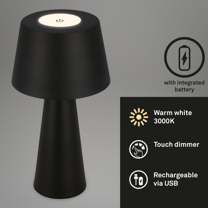 Brilo - LED Ściemnialna akumulatorowa zewnętrzna lampa stołowa LED/3,5W/5V IP44 czarna