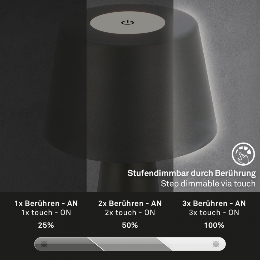 Brilo - LED Ściemnialna akumulatorowa zewnętrzna lampa stołowa LED/3,5W/5V IP44 czarna