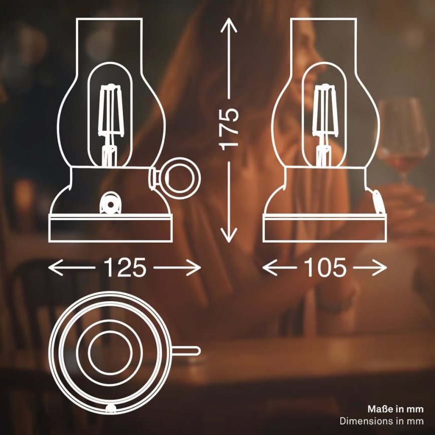 Brilo - ściemnialna zewnętrzna ładowalna lampa stołowa KANEA LED/1,5W/5V IP44 1200 mAh antracyt