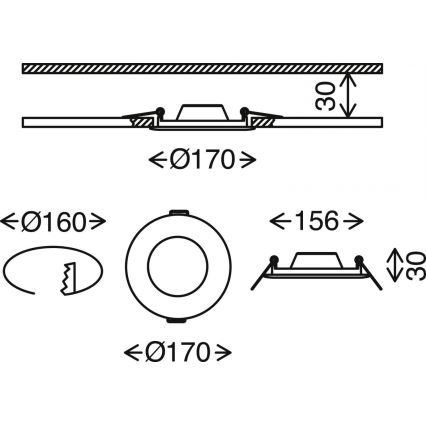 Brilo - LED Ściemnialne wpuszczane oświetlenie łazienkowe FLAT LED/12W/230V IP44