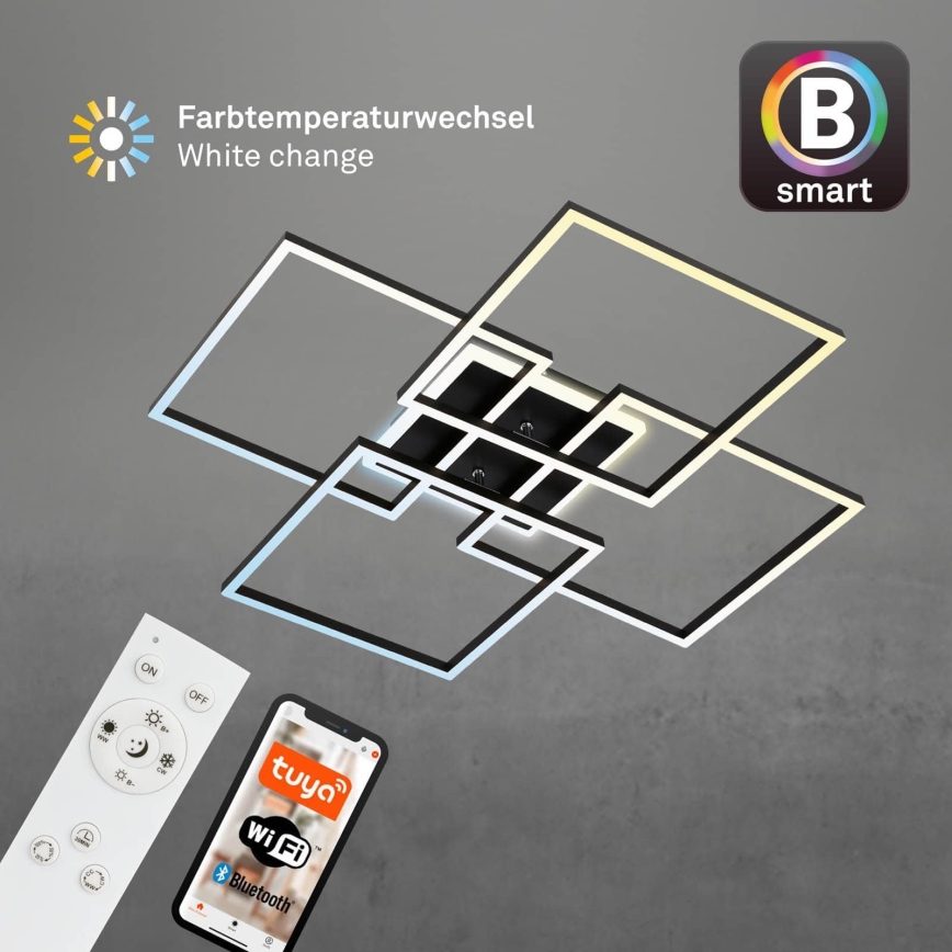 Brilo - LED ściemnialna oprawa sufitowa FRAME LED/50W/230V 2700-6500K 72,4x72,4cm czarna Wi-Fi Tuya + pilot zdalnego sterowania