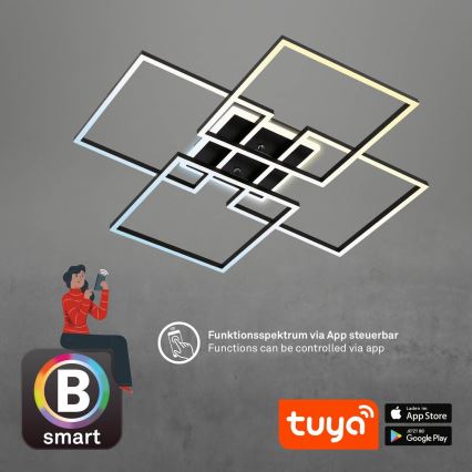 Brilo - LED ściemnialna oprawa sufitowa FRAME LED/50W/230V 2700-6500K 72,4x72,4cm czarna Wi-Fi Tuya + pilot zdalnego sterowania