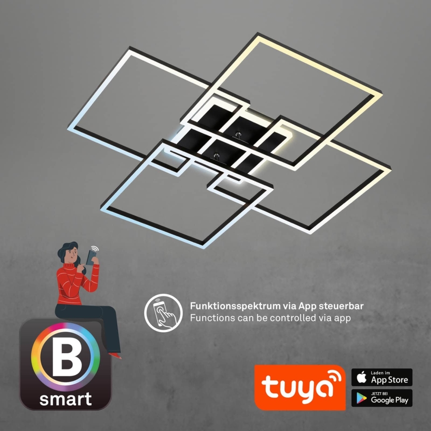 Brilo - LED ściemnialna oprawa sufitowa FRAME LED/50W/230V 2700-6500K 72,4x72,4cm czarna Wi-Fi Tuya + pilot zdalnego sterowania