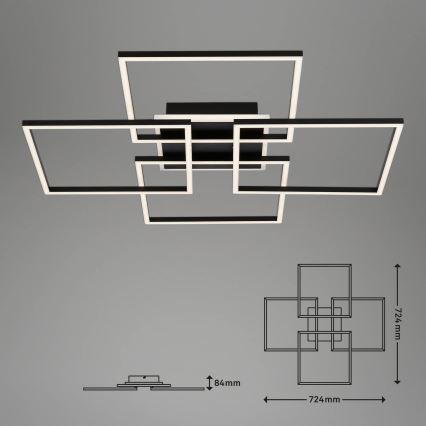 Brilo - LED ściemnialna oprawa sufitowa FRAME LED/50W/230V 2700-6500K 72,4x72,4cm czarna Wi-Fi Tuya + pilot zdalnego sterowania