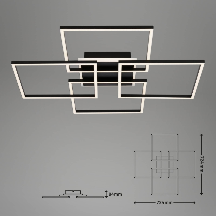 Brilo - LED ściemnialna oprawa sufitowa FRAME LED/50W/230V 2700-6500K 72,4x72,4cm czarna Wi-Fi Tuya + pilot zdalnego sterowania