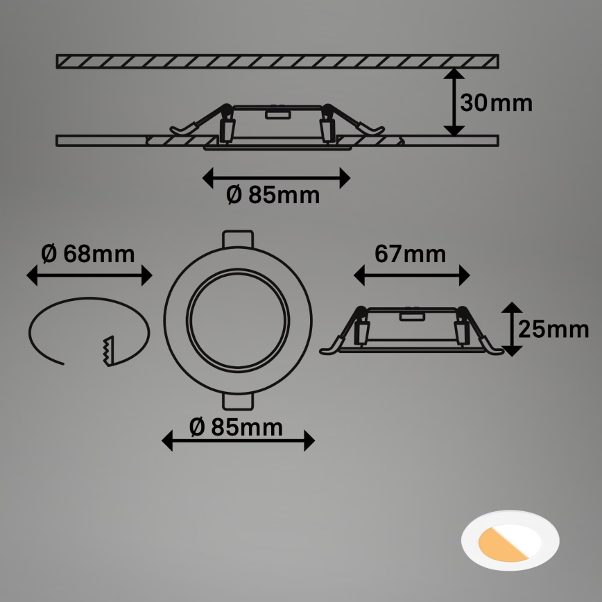 Brilo - ZESTAW 3x LED Łazienkowa oprawa wpuszczana LED/4W/230V IP44 3000/4000K biały
