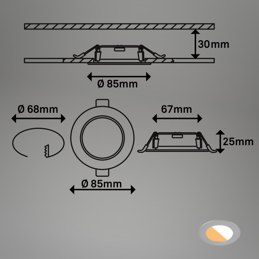 Brilo - ZESTAW 3x LED Łazienkowa oprawa wpuszczana LED/4W/230V IP44 3000/4000K srebrny