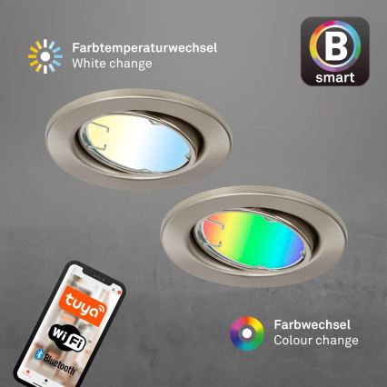 Brilo - ZESTAW 3x LED RGBW Ściemnialne oświetlenie łazienkowe 1xGU10/4,9W/230V 2700-6500K Wi-Fi Tuya IP23 + pilot zdalnego sterowania