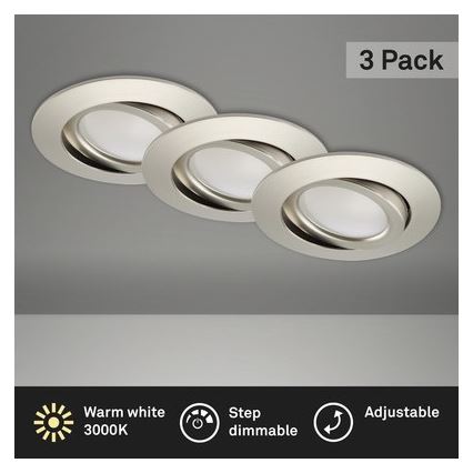Brilo - ZESTAW 3x LED Ściemnialne wpuszczane oświetlenie łazienkowe LED/5W/230V IP23 matowy chrom