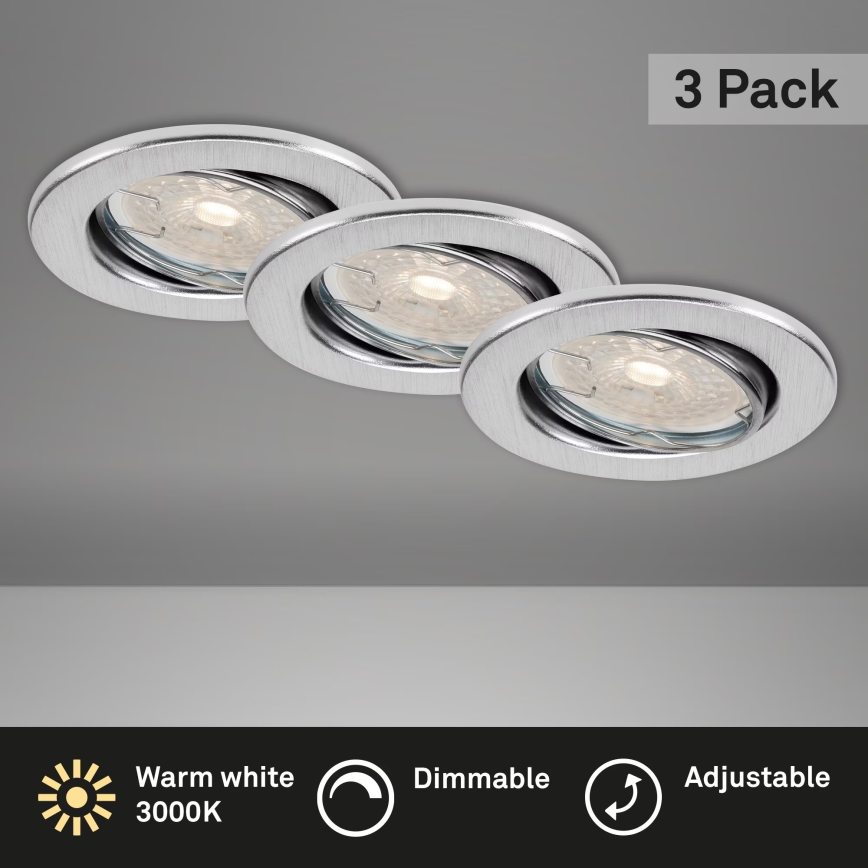 Brilo - ZESTAW 3x ściemnialnych wpuszczanych opraw LED do łazienki DIMM LED/5,5W/230V IP23 matowy chrom