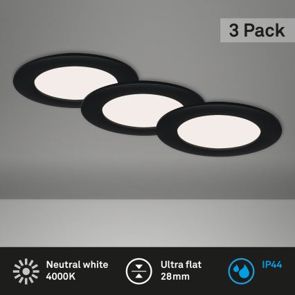 Brilo - ZESTAW 3x LED łazienkowych opraw sufitowych wpuszczanych FLAT LED/6W/230V IP44 czarne