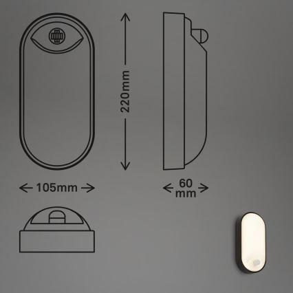 Brilo - Zewnętrzny kinkiet LED z czujnikiem ruchu i zmierzchu RUCH LED/12W/230V IP65 czarny