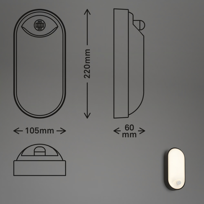 Brilo - Zewnętrzny kinkiet LED z czujnikiem ruchu i zmierzchu RUCH LED/12W/230V IP65 czarny