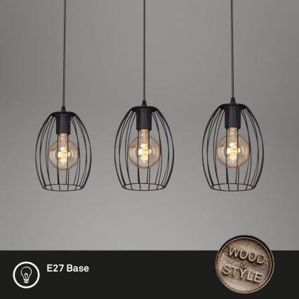 Brilo - Żyrandol na lince WAKTU 3xE27/60W/230V kauczukowiec