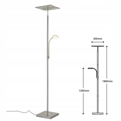 Briloner 1328-022 - Ściemniana lampa stojąca LED/21W/230V + LED/3,5W matowy chrom