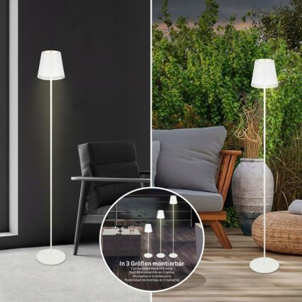 Briloner 1438016 - LED Ściemnialna dotykowa lampa podłogowa 3w1 LED/3,5W/5V IP44 3000K 38-130 cm biały