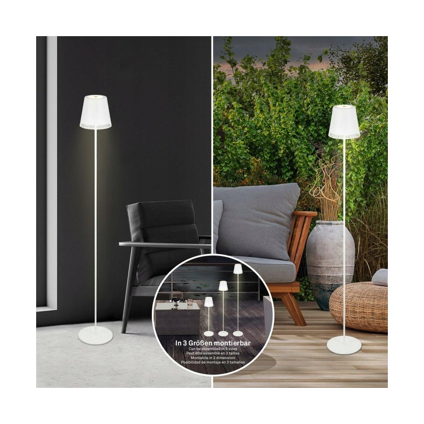 Briloner 1438016 - LED Ściemnialna dotykowa lampa podłogowa 3w1 LED/3,5W/5V IP44 3000K 38-130 cm biały