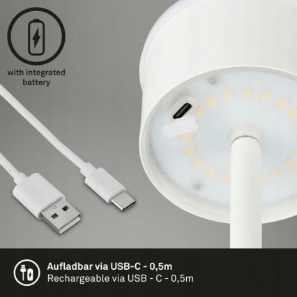 Briloner 1438016 - LED Ściemnialna dotykowa lampa podłogowa 3w1 LED/3,5W/5V IP44 3000K 38-130 cm biały