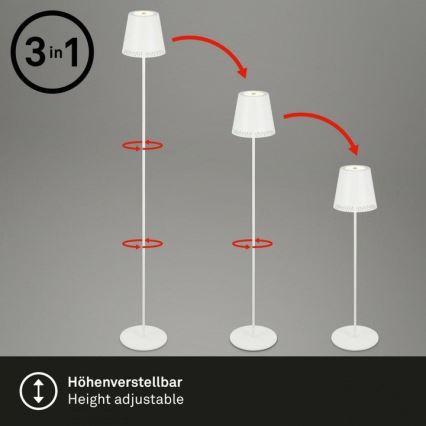 Briloner 1438016 - LED Ściemnialna dotykowa lampa podłogowa 3w1 LED/3,5W/5V IP44 3000K 38-130 cm biały