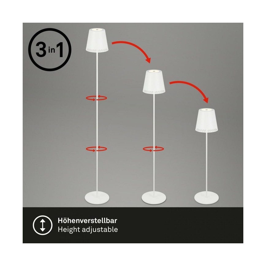 Briloner 1438016 - LED Ściemnialna dotykowa lampa podłogowa 3w1 LED/3,5W/5V IP44 3000K 38-130 cm biały