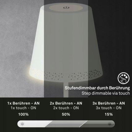 Briloner 1438016 - LED Ściemnialna dotykowa lampa podłogowa 3w1 LED/3,5W/5V IP44 3000K 38-130 cm biały