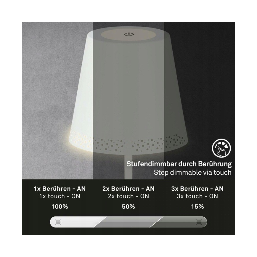 Briloner 1438016 - LED Ściemnialna dotykowa lampa podłogowa 3w1 LED/3,5W/5V IP44 3000K 38-130 cm biały