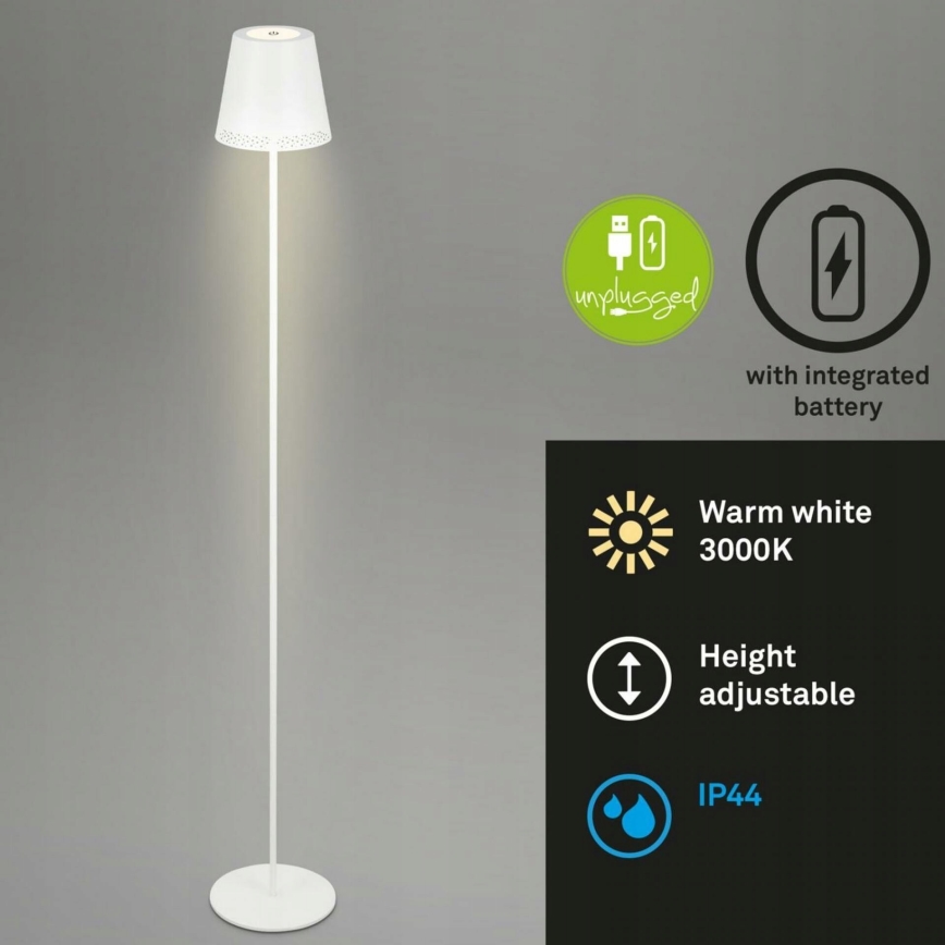 Briloner 1438016 - LED Ściemnialna dotykowa lampa podłogowa 3w1 LED/3,5W/5V IP44 3000K 38-130 cm biały
